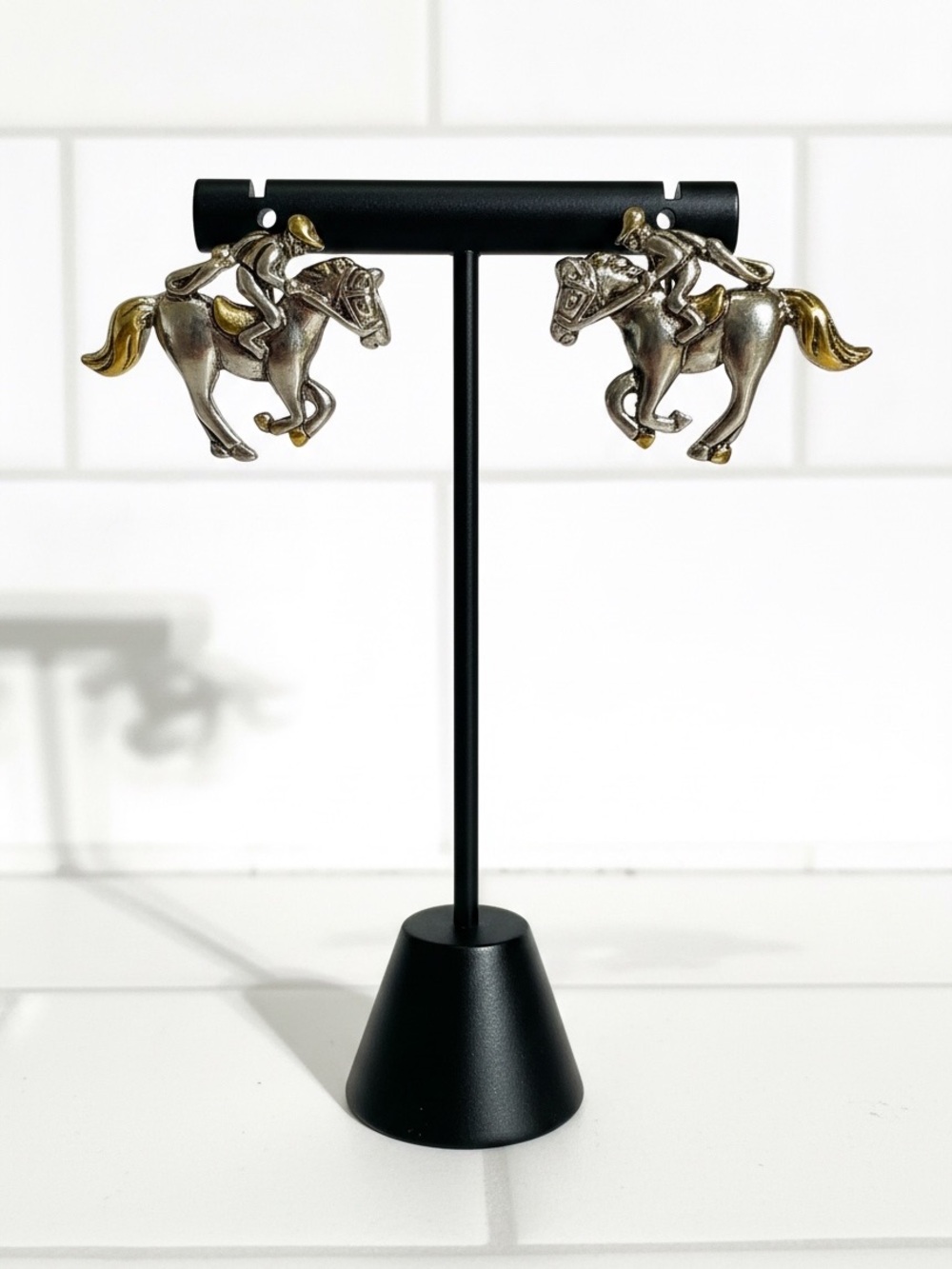 Two Toned Gold Horse Jockey Stud Earrings